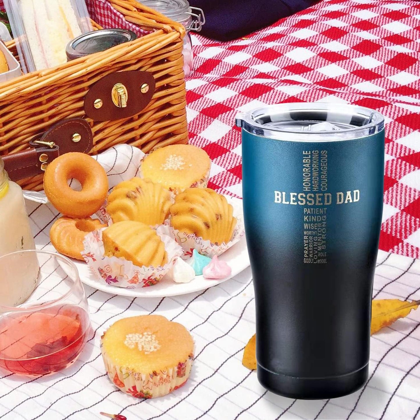 Dad Tumbler - Blessed Dad - Dad Gifts from Daughter Son Wife - 20 Oz Stainless Steel Coffee Travel Mug for Men - Christian Gifts for Men - Best Dad Ever Birthday Gifts for Men Husband (Midnight)