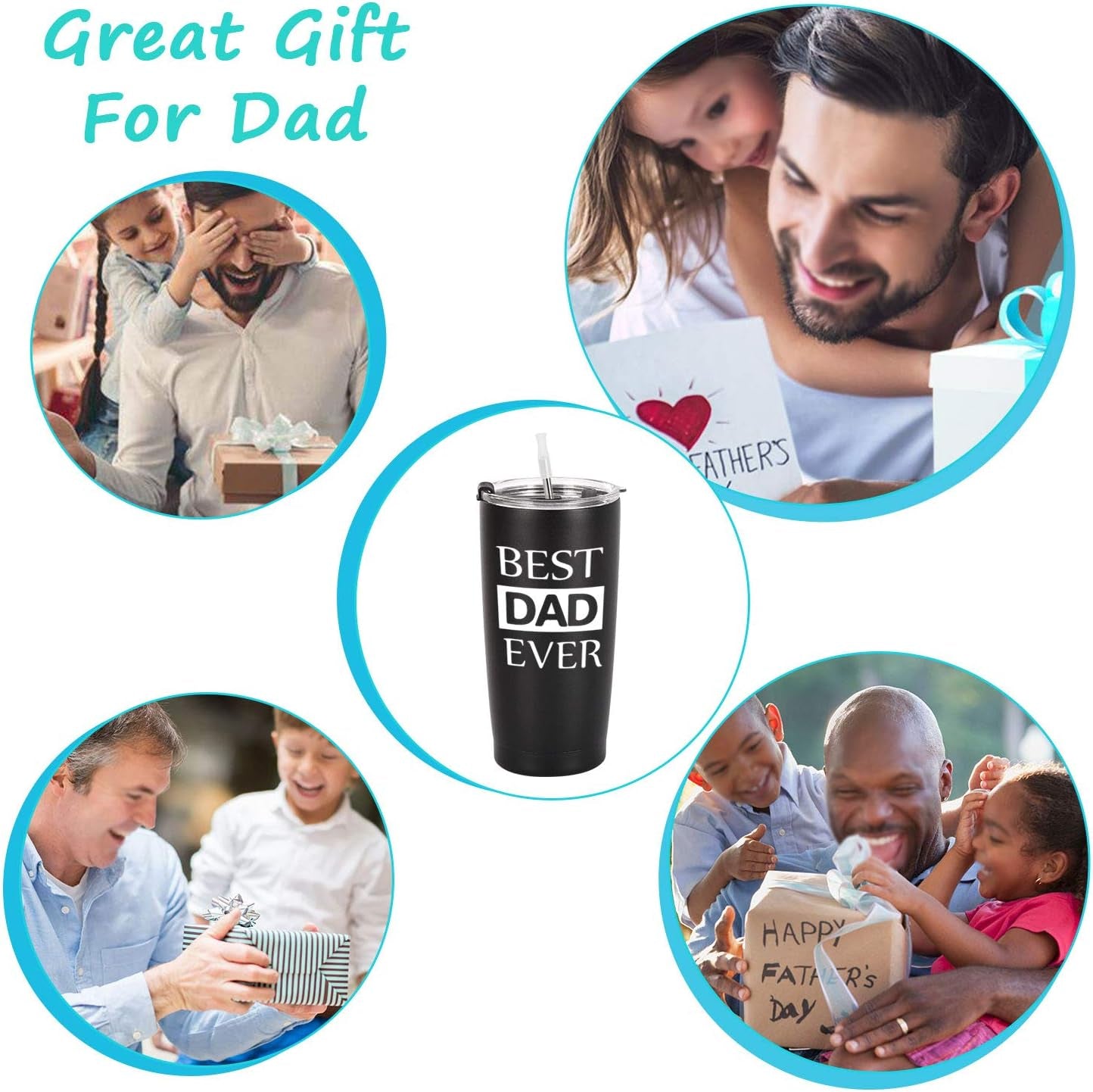 Dad Travel Tumbler Dad Gift from Daughters Sons, 20 Oz Stainless Steel Insulated Travel Tumbler with Lid for Father'S Day Dad Birthday Christmas Day, Black