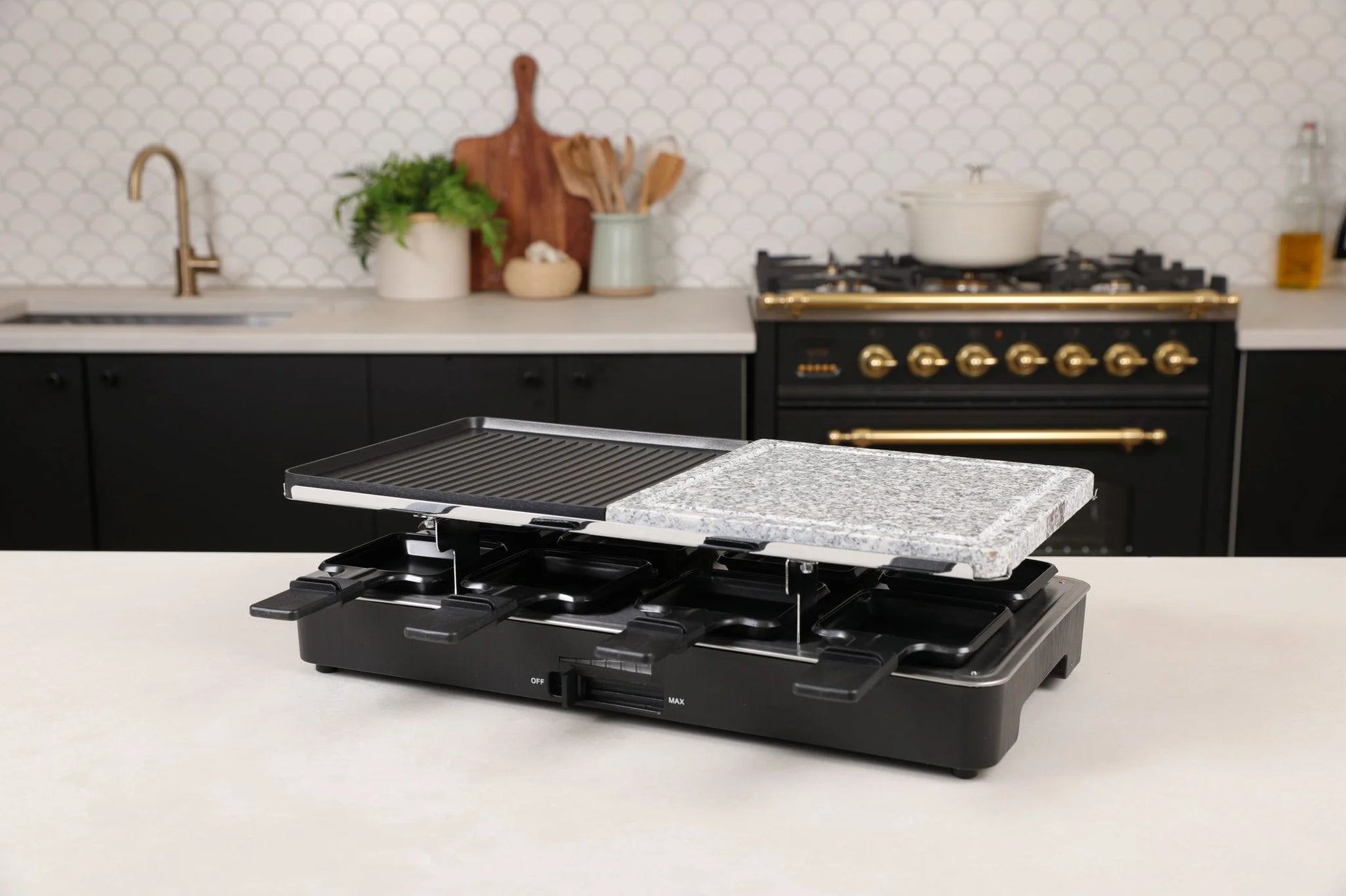Electric Raclette Table Grill with Nonstick Grilling Plate & Cooking Stone