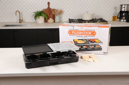 Electric Raclette Table Grill with Nonstick Grilling Plate & Cooking Stone