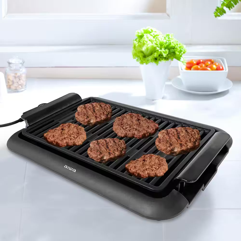 1200-Watt Indoor Smokeless Grill 5 Temperature Settings Cleaning, Black Ceramic Nonstick Skillet