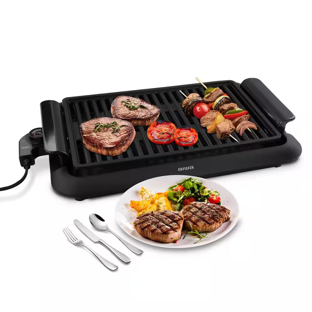 1200-Watt Indoor Smokeless Grill 5 Temperature Settings Cleaning, Black Ceramic Nonstick Skillet