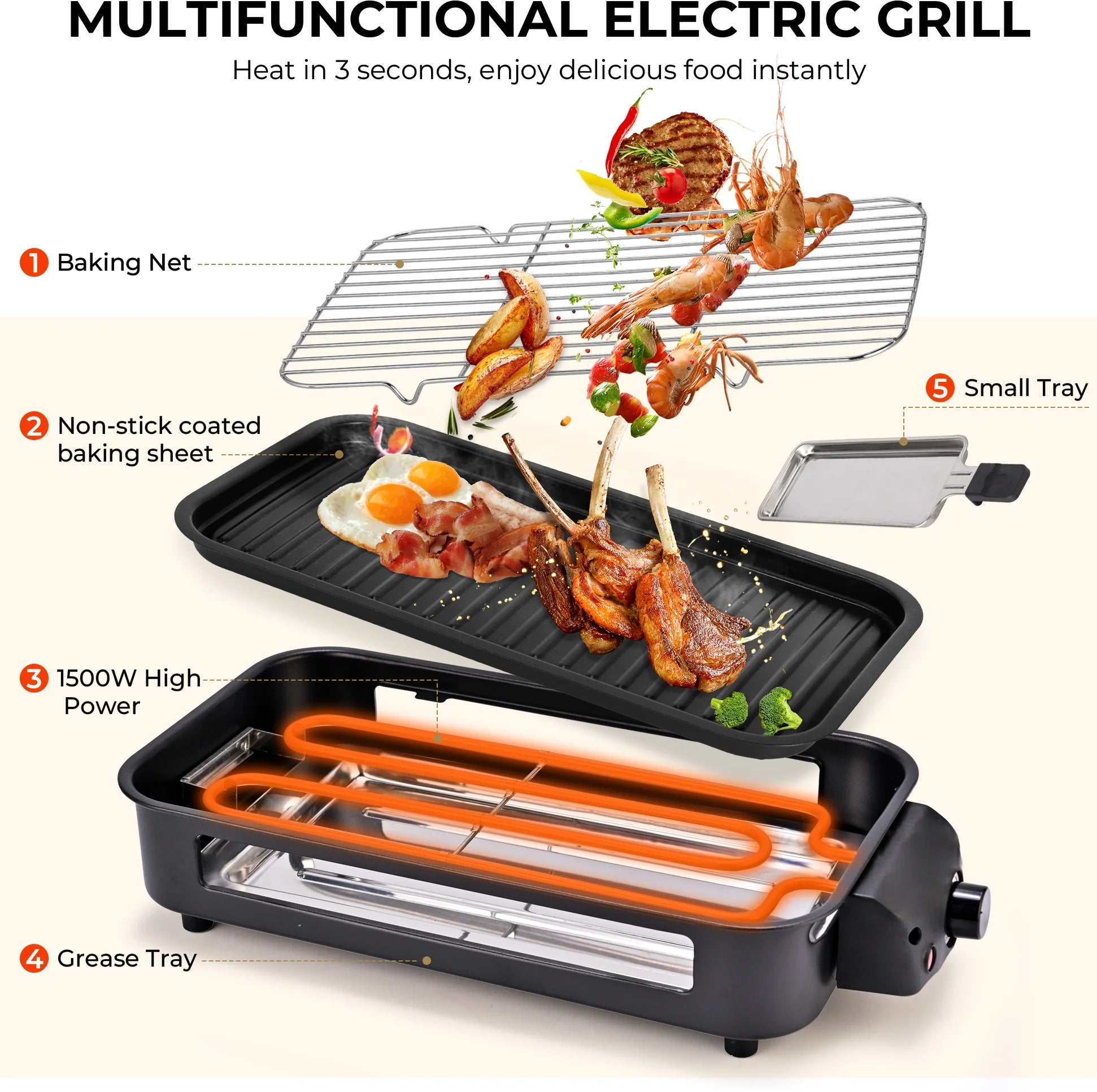 Smokeless Electric Indoor Grill: Portable Korean BBQ with Removable Temperature Control Plate - Non-Stick, Dishwasher Safe, 1500W