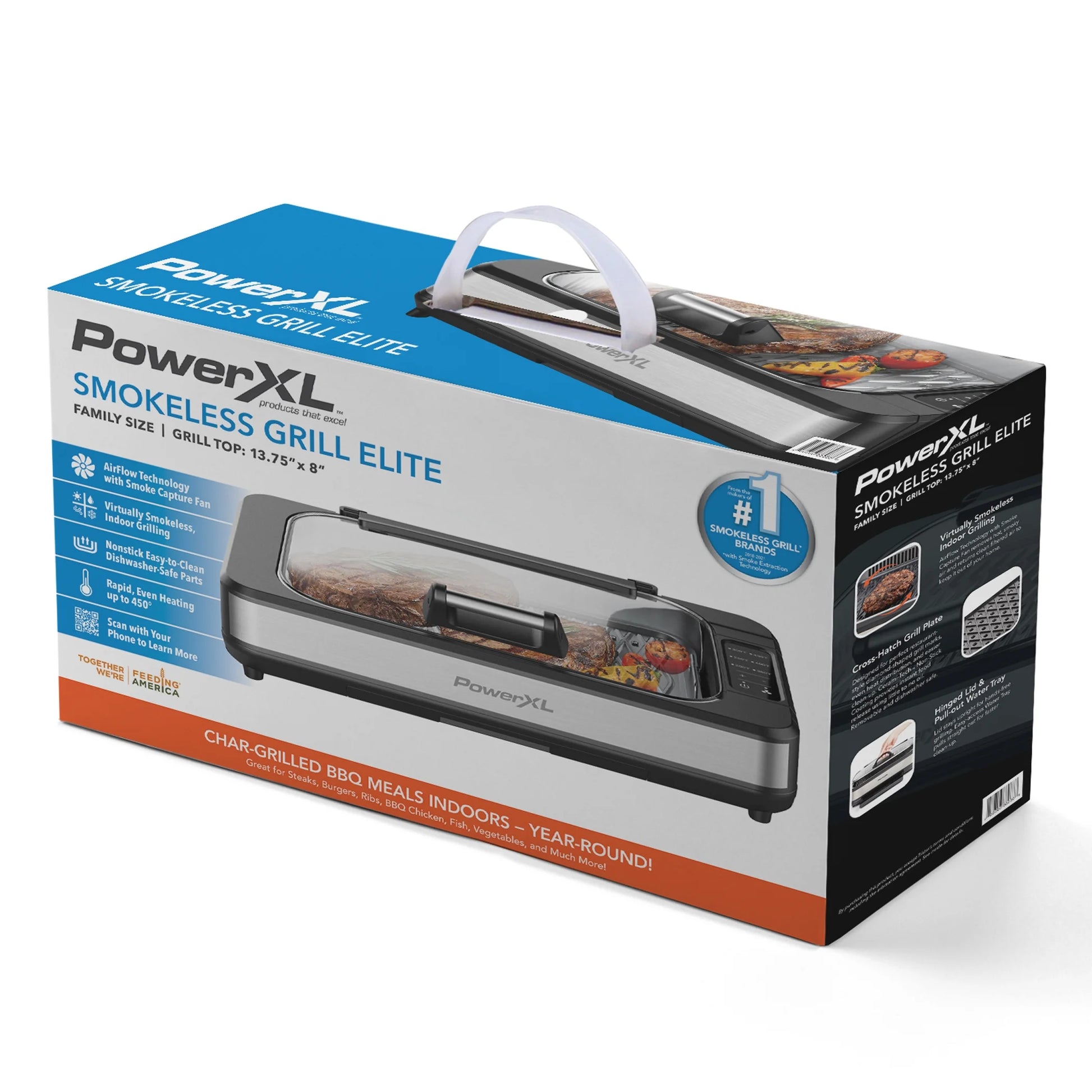 Power XL Smokeless Grill Elite plus Indoor Electric Grill with Tempered Glass Lid, Non-Stick, Black