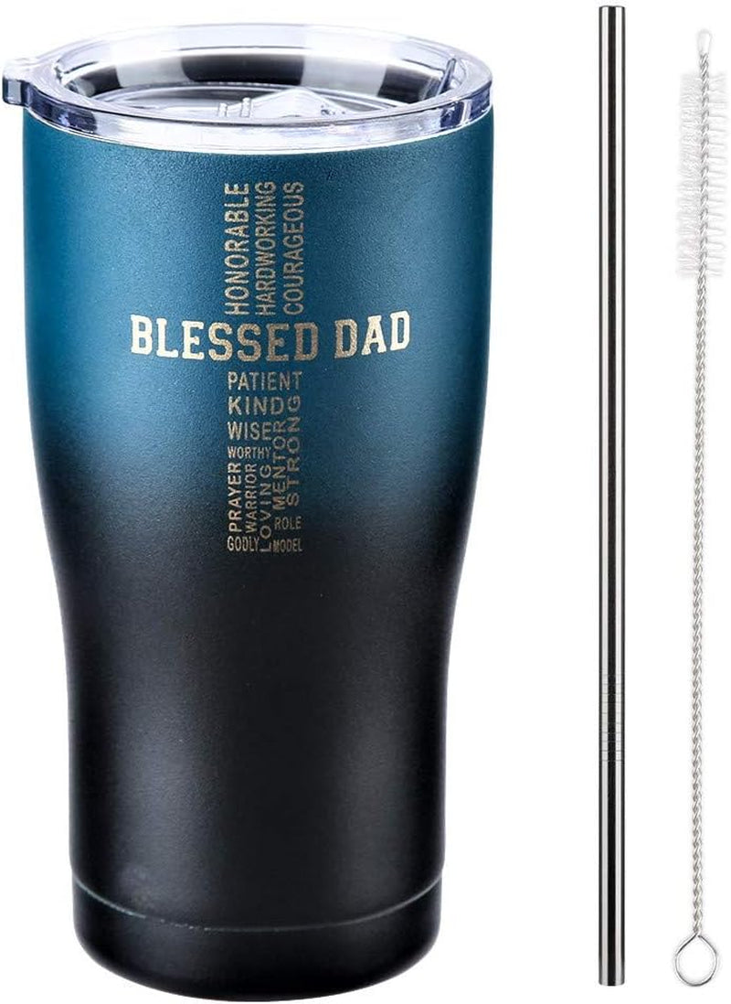 Dad Tumbler - Blessed Dad - Dad Gifts from Daughter Son Wife - 20 Oz Stainless Steel Coffee Travel Mug for Men - Christian Gifts for Men - Best Dad Ever Birthday Gifts for Men Husband (Midnight)