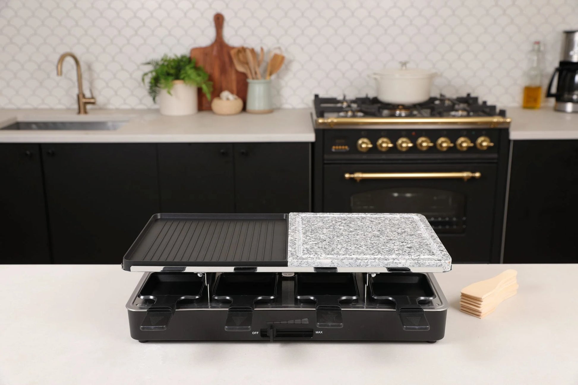 Electric Raclette Table Grill with Nonstick Grilling Plate & Cooking Stone