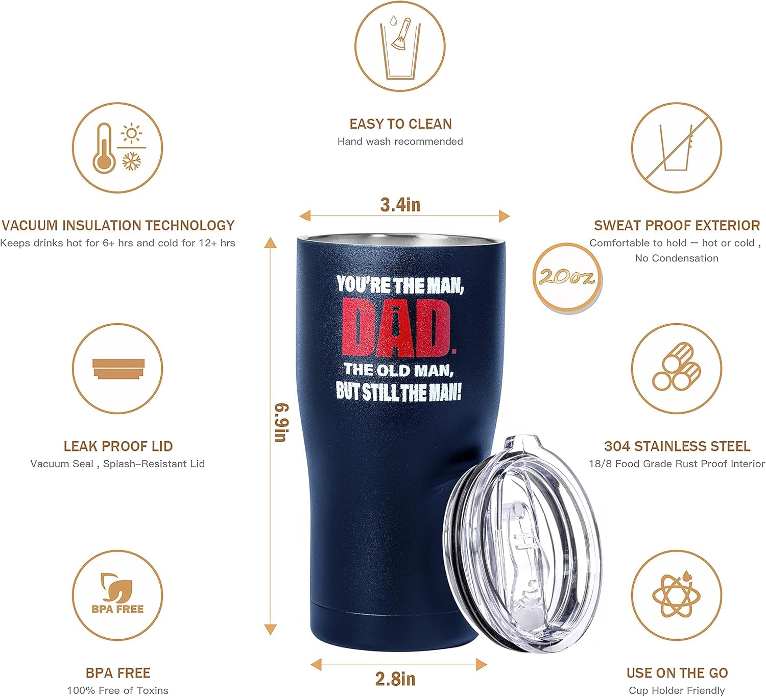 Birthday Gifts for Dad - Dad Tumbler Mug 20 Oz -Dad Gifts - Dad Birthday Gifts from Daughter,Son,Wife - Cool Gifts for Dad from Daughter-Father Gifts Cup-Best Dad Ever Step Dad Gifts Presents Idea (N)