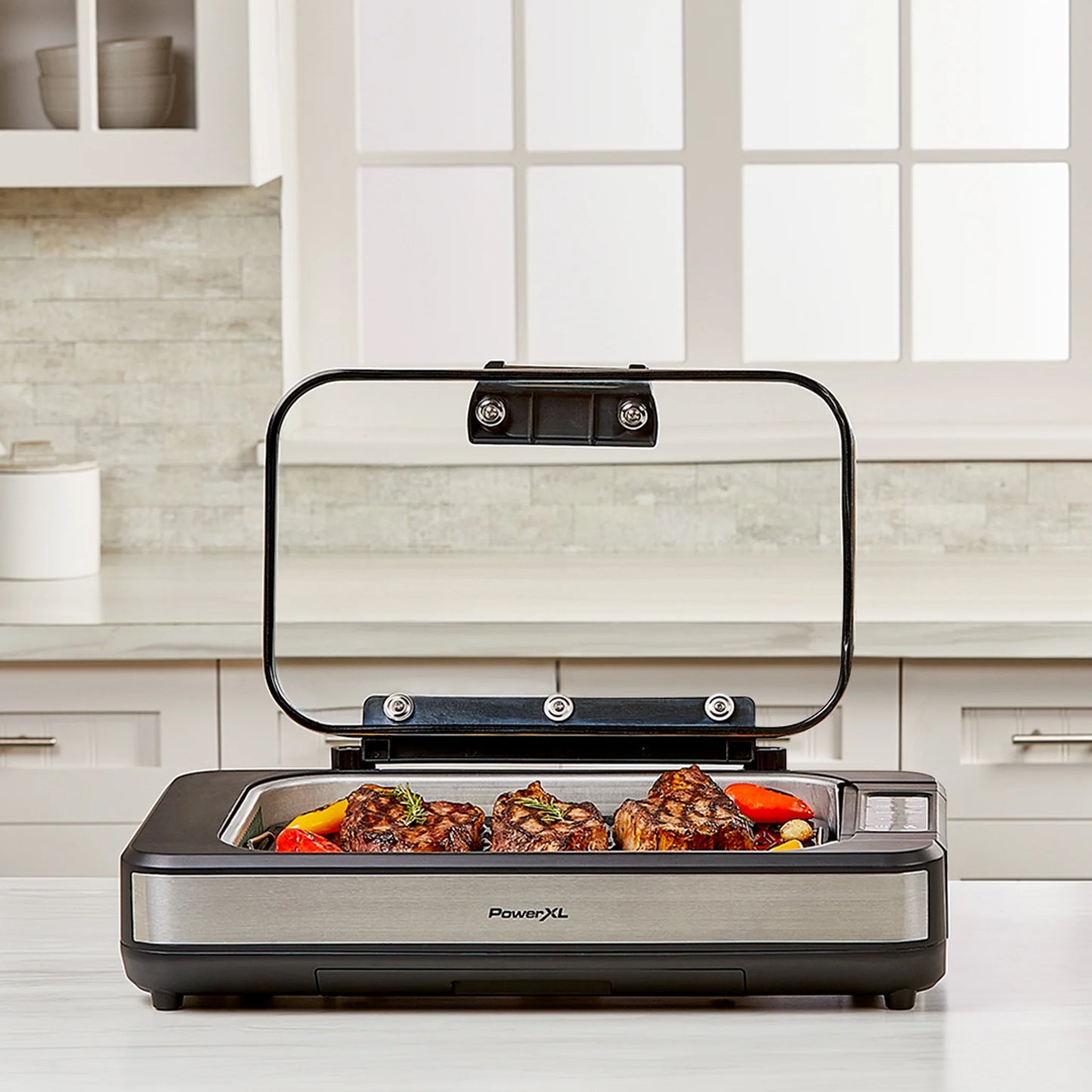 Power XL Smokeless Grill Elite plus Indoor Electric Grill with Tempered Glass Lid, Non-Stick, Black