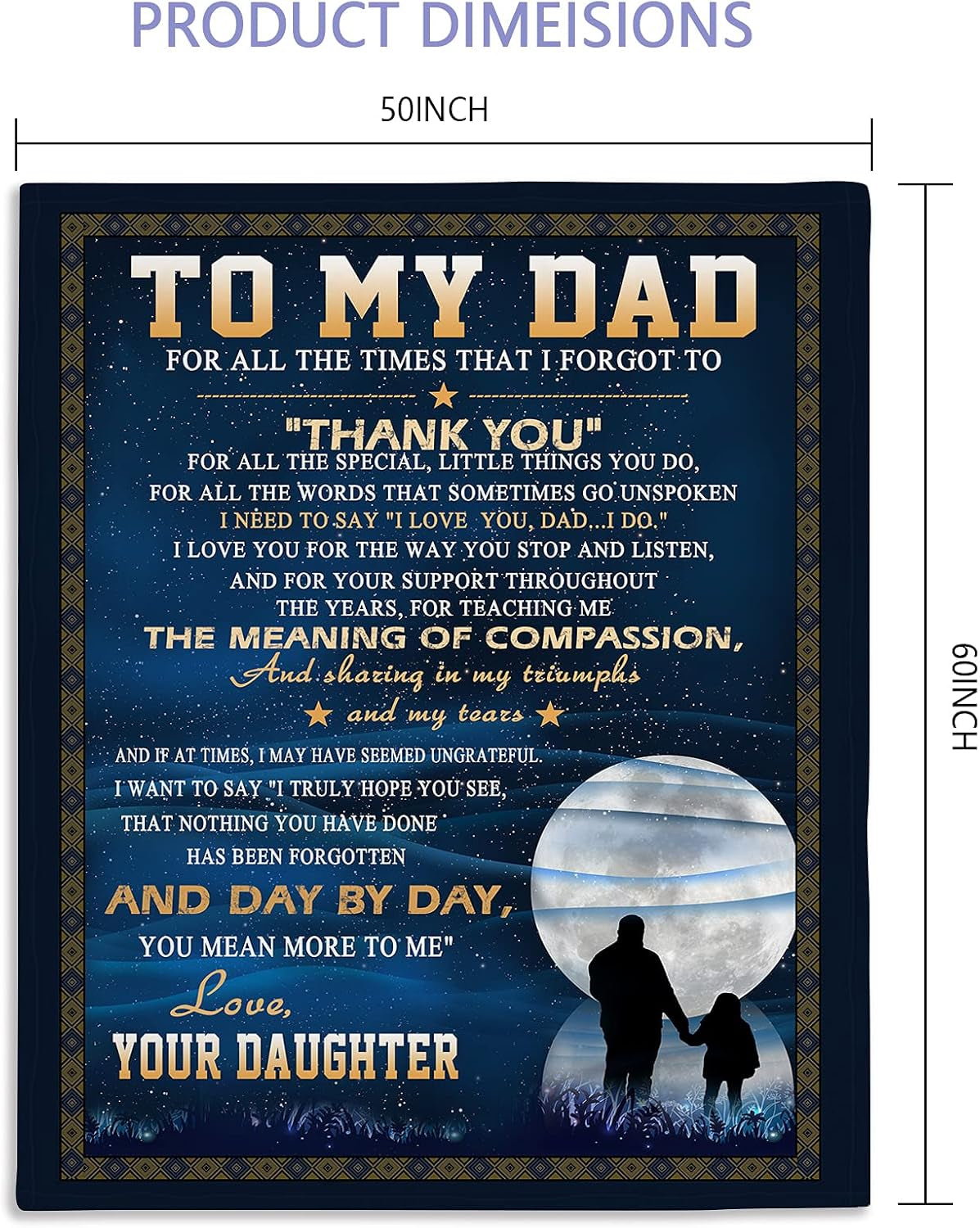 To My Dad from Daughter Flannel Fleece Throw Blanket 60"X50", Grateful Love Birthday Gift Throws Blankets, Happy Father'S Day Present for Sofa, Super Cozy Lightweight Father Gifts Idea