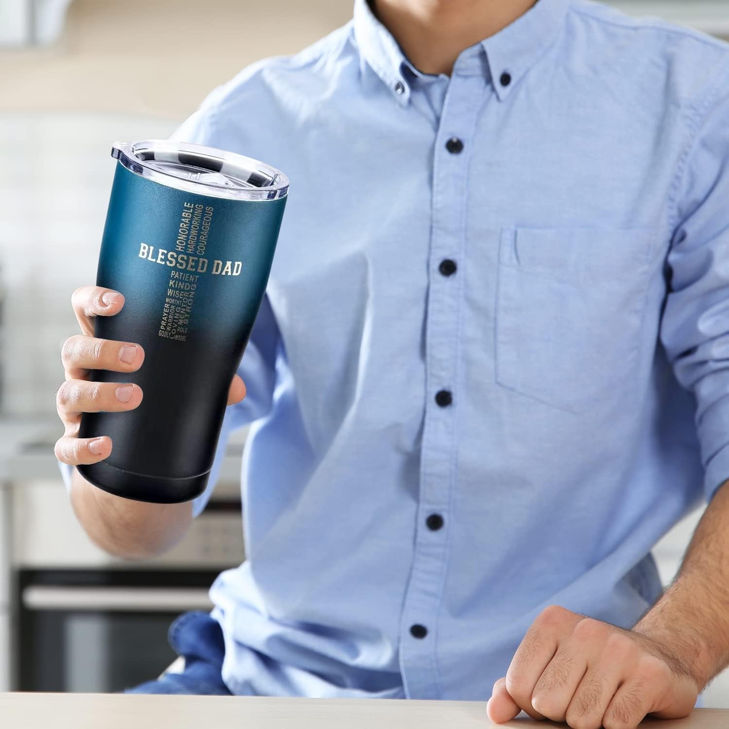 Dad Tumbler - Blessed Dad - Dad Gifts from Daughter Son Wife - 20 Oz Stainless Steel Coffee Travel Mug for Men - Christian Gifts for Men - Best Dad Ever Birthday Gifts for Men Husband (Midnight)
