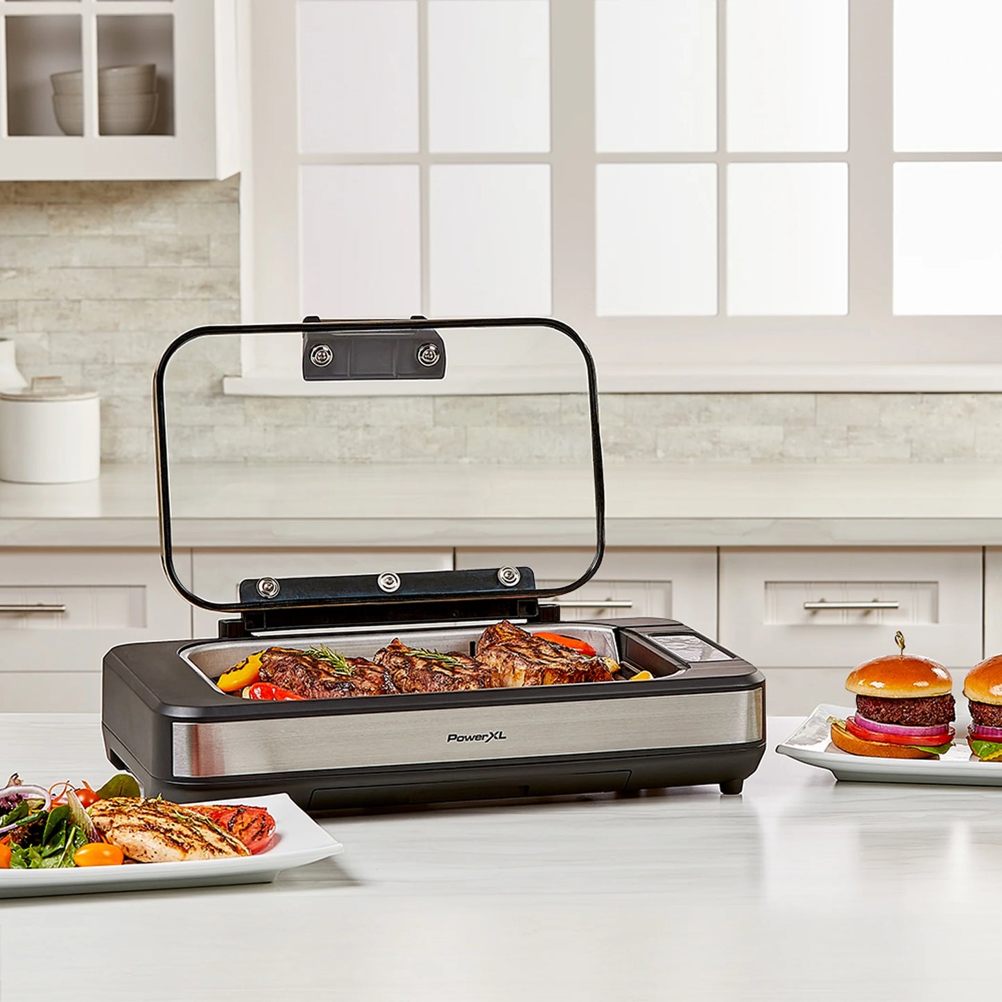 Power XL Smokeless Grill Elite plus Indoor Electric Grill with Tempered Glass Lid, Non-Stick, Black