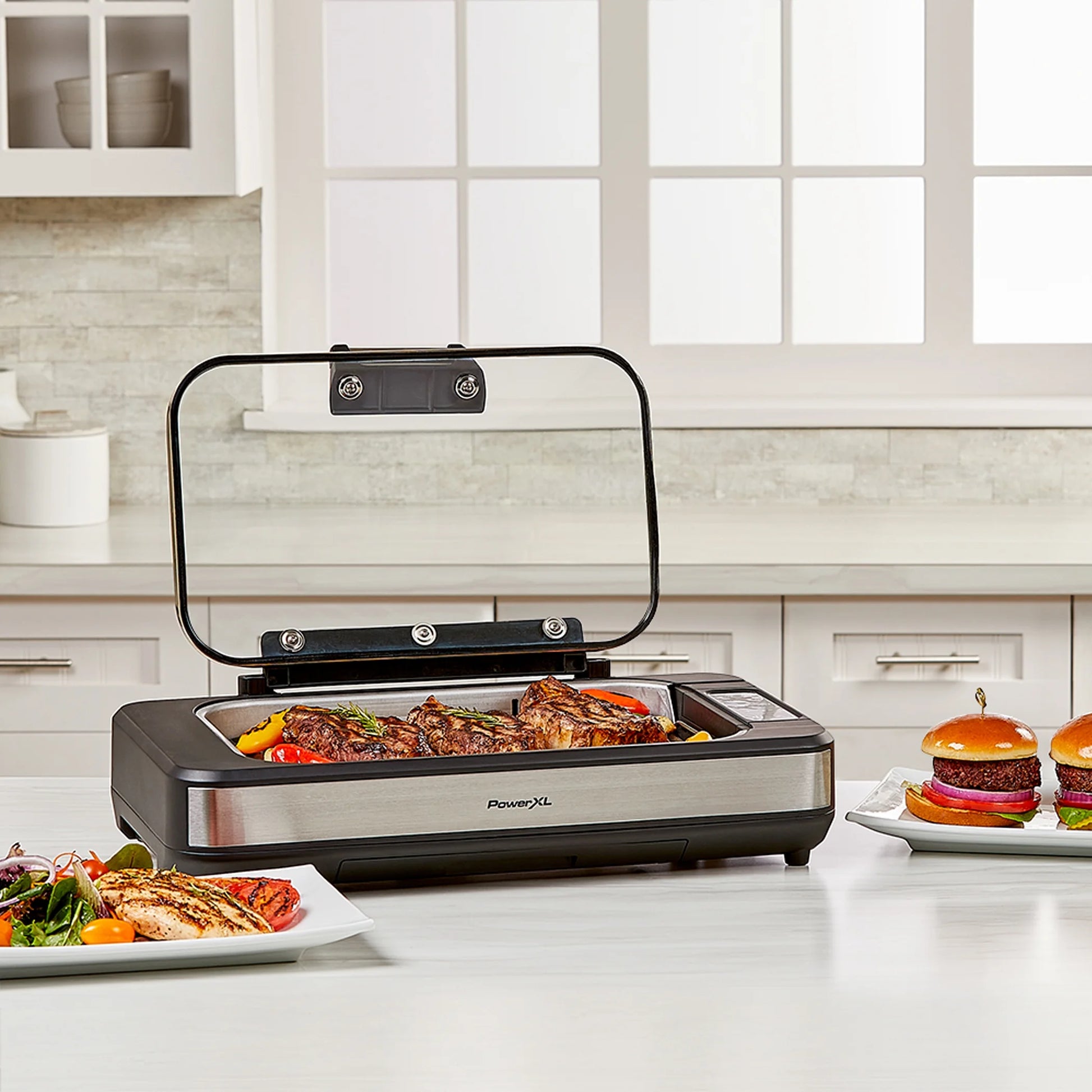 Power XL Smokeless Grill Elite plus Indoor Electric Grill with Tempered Glass Lid, Non-Stick, Black