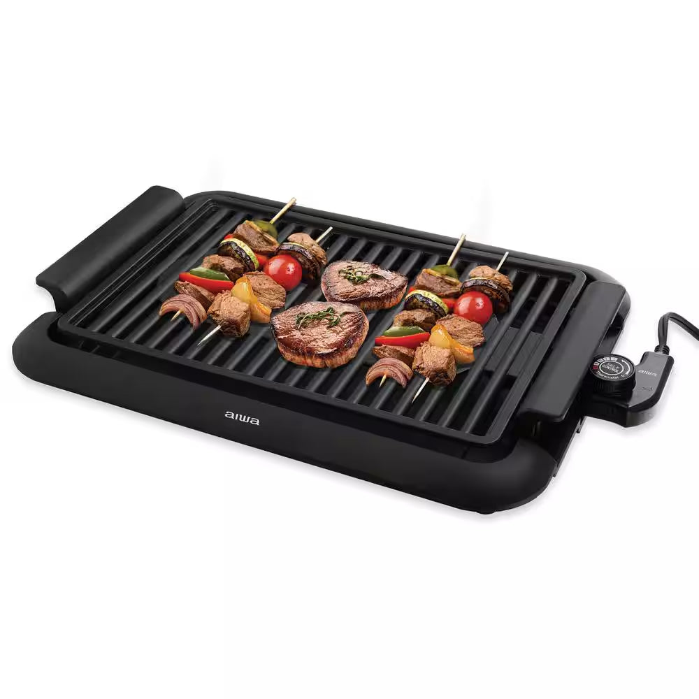 1200-Watt Indoor Smokeless Grill 5 Temperature Settings Cleaning, Black Ceramic Nonstick Skillet