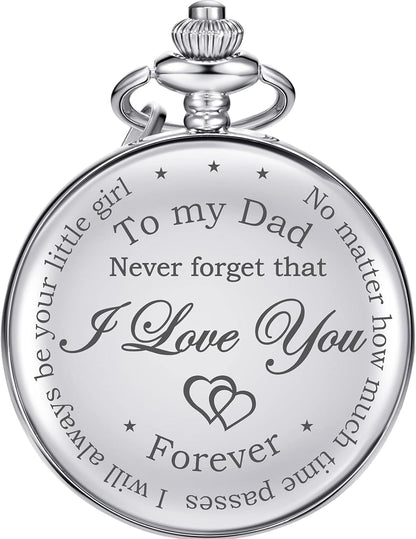 Dad Gift from Daughter to Father Engraved Pocket Watch - No Matter How Much Time Passes, I Will Always Be Your Little Girl