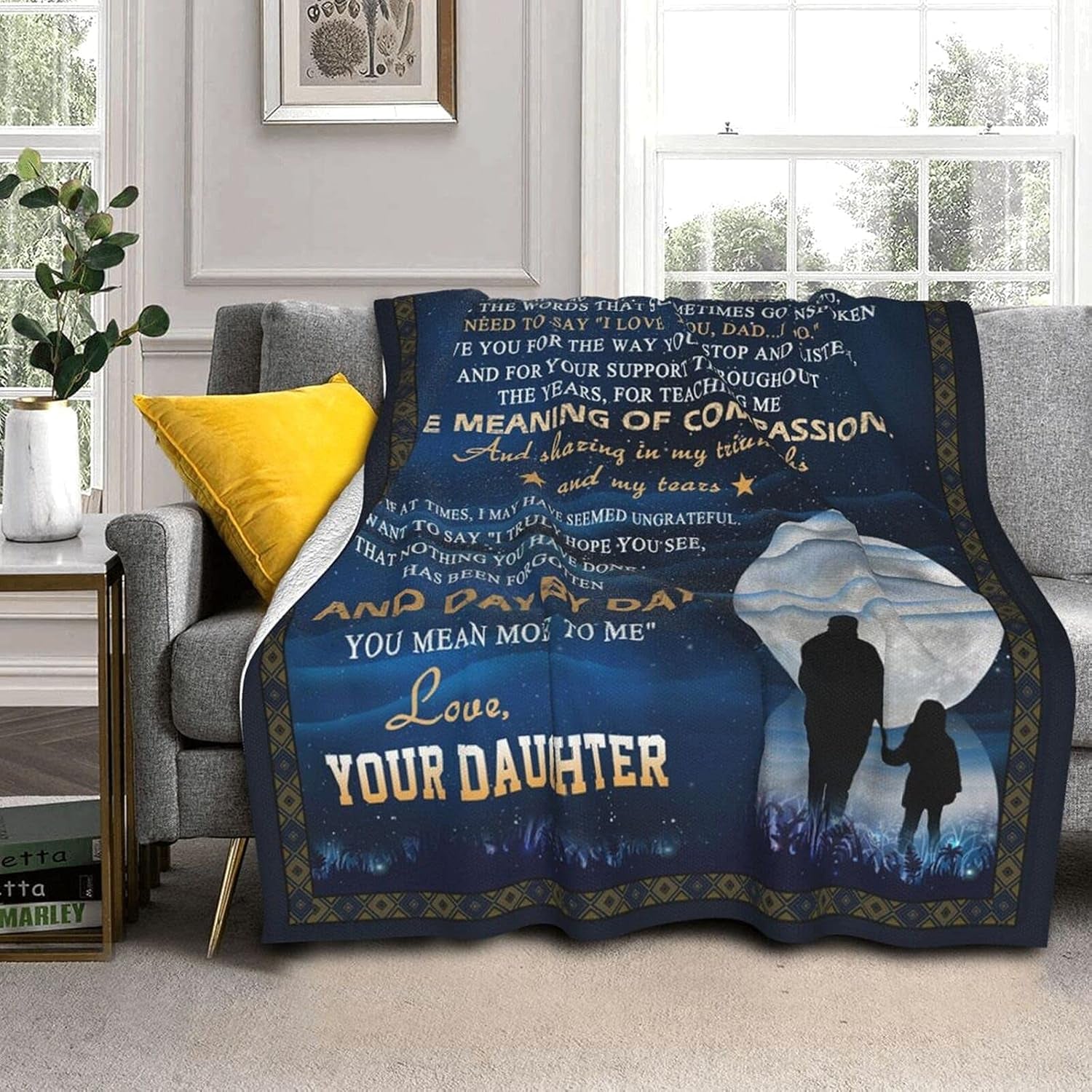 To My Dad from Daughter Flannel Fleece Throw Blanket 60"X50", Grateful Love Birthday Gift Throws Blankets, Happy Father'S Day Present for Sofa, Super Cozy Lightweight Father Gifts Idea
