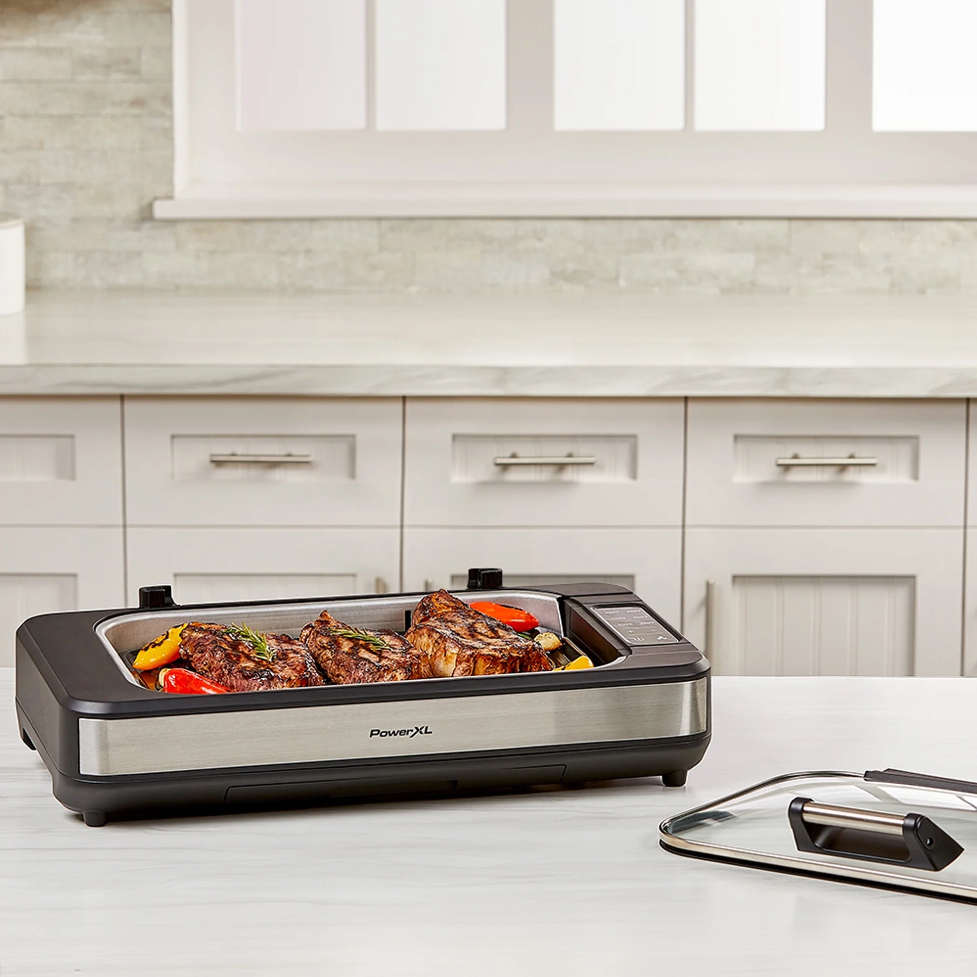 Power XL Smokeless Grill Elite plus Indoor Electric Grill with Tempered Glass Lid, Non-Stick, Black