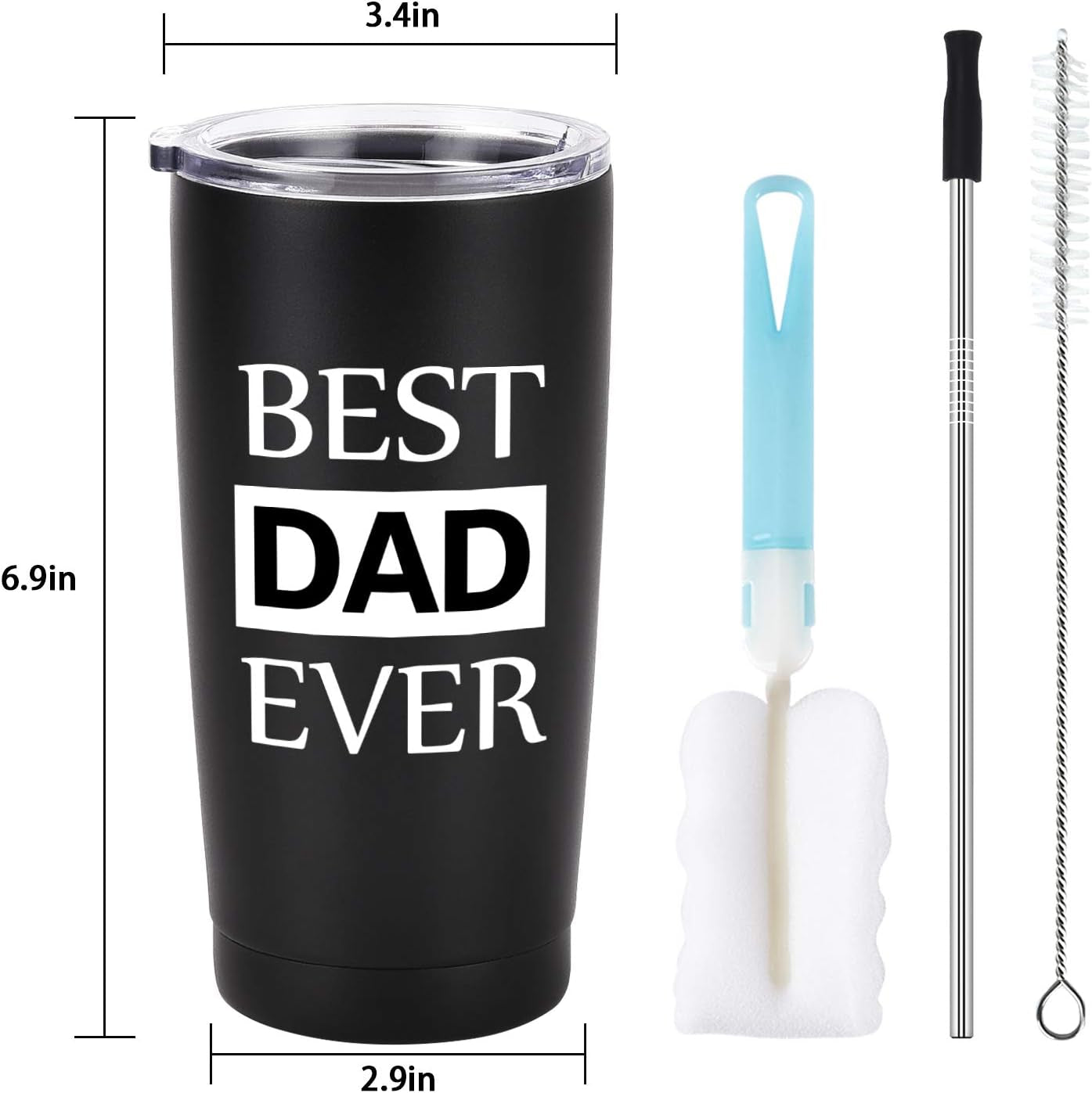 Dad Travel Tumbler Dad Gift from Daughters Sons, 20 Oz Stainless Steel Insulated Travel Tumbler with Lid for Father'S Day Dad Birthday Christmas Day, Black