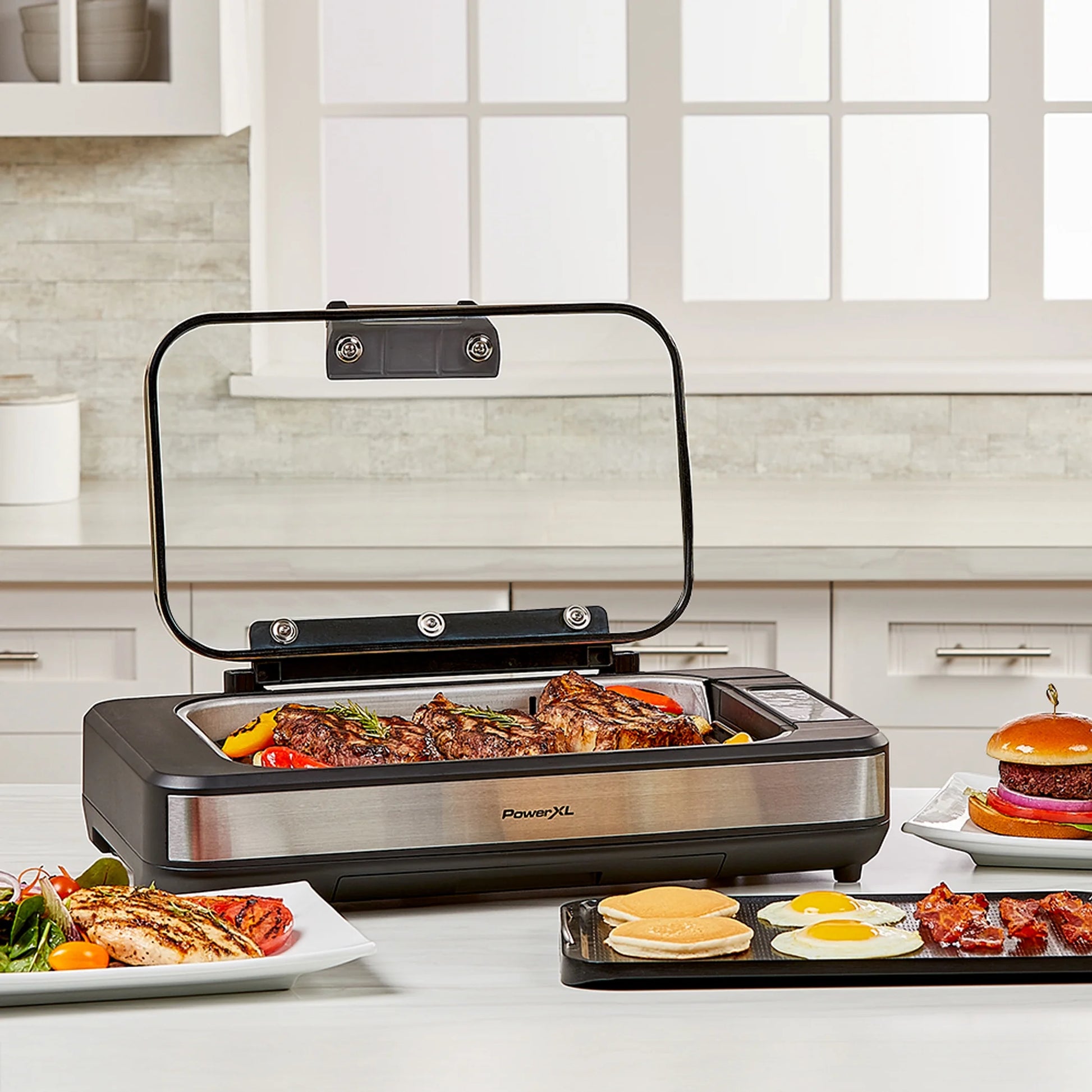 Power XL Smokeless Grill Elite plus Indoor Electric Grill with Tempered Glass Lid, Non-Stick, Black