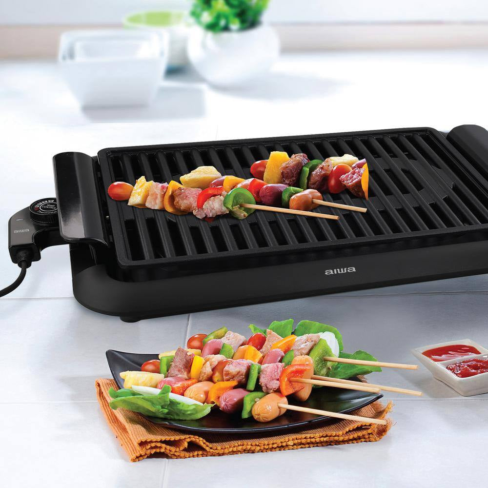 1200-Watt Indoor Smokeless Grill 5 Temperature Settings Cleaning, Black Ceramic Nonstick Skillet